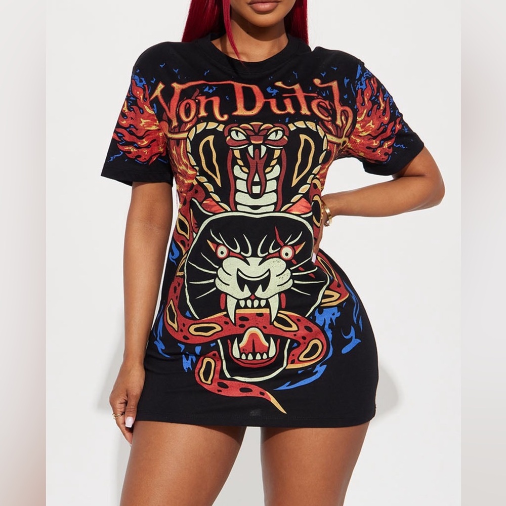 Von Dutch Black Graphic Mini Dress